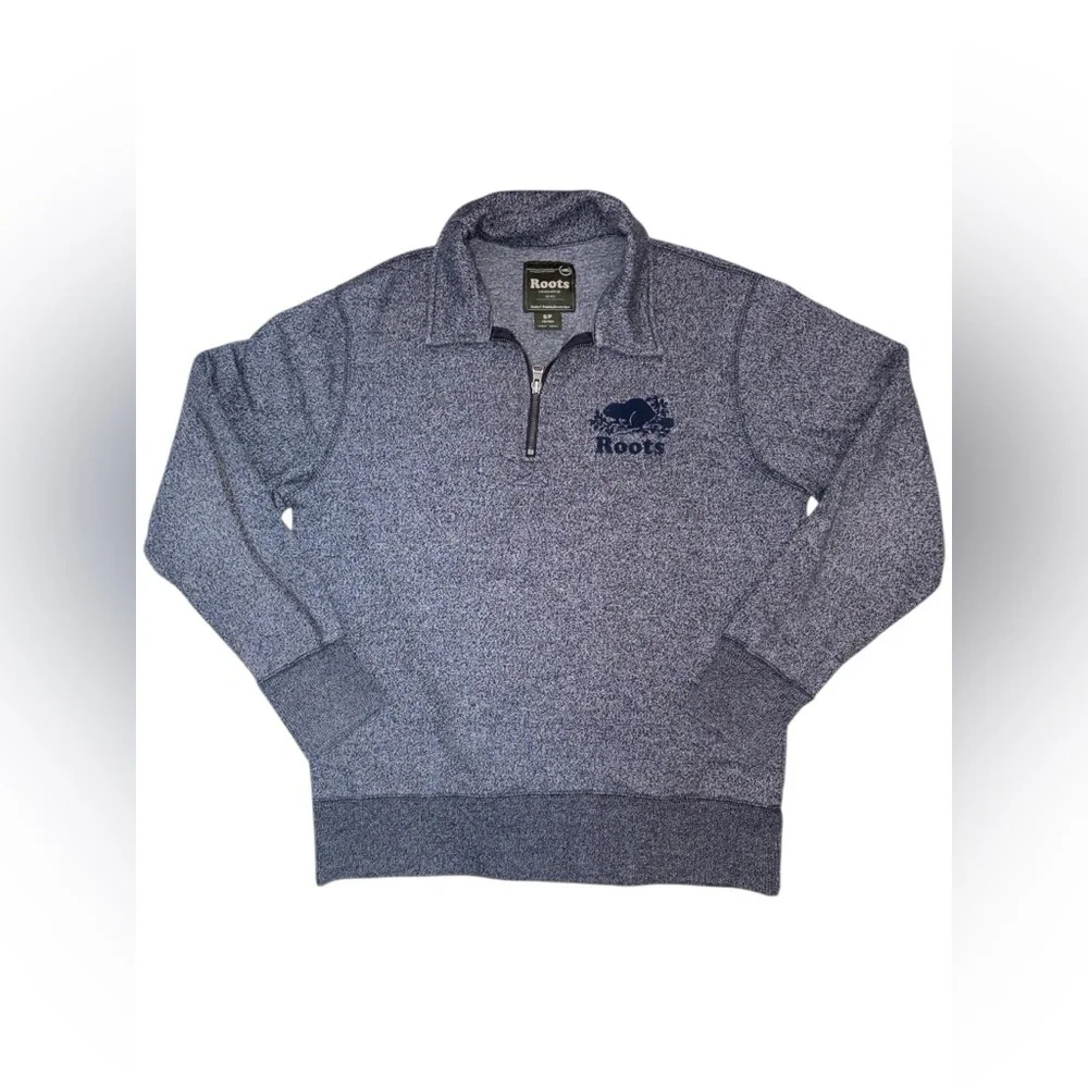 Roots Canada Mens 1/4 Zip Pullover Sweater Sweatshirt Charcoal Logo Size Small